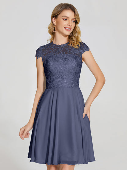 Alana Lace Cap Sleeves Short Bridesmaid Dress