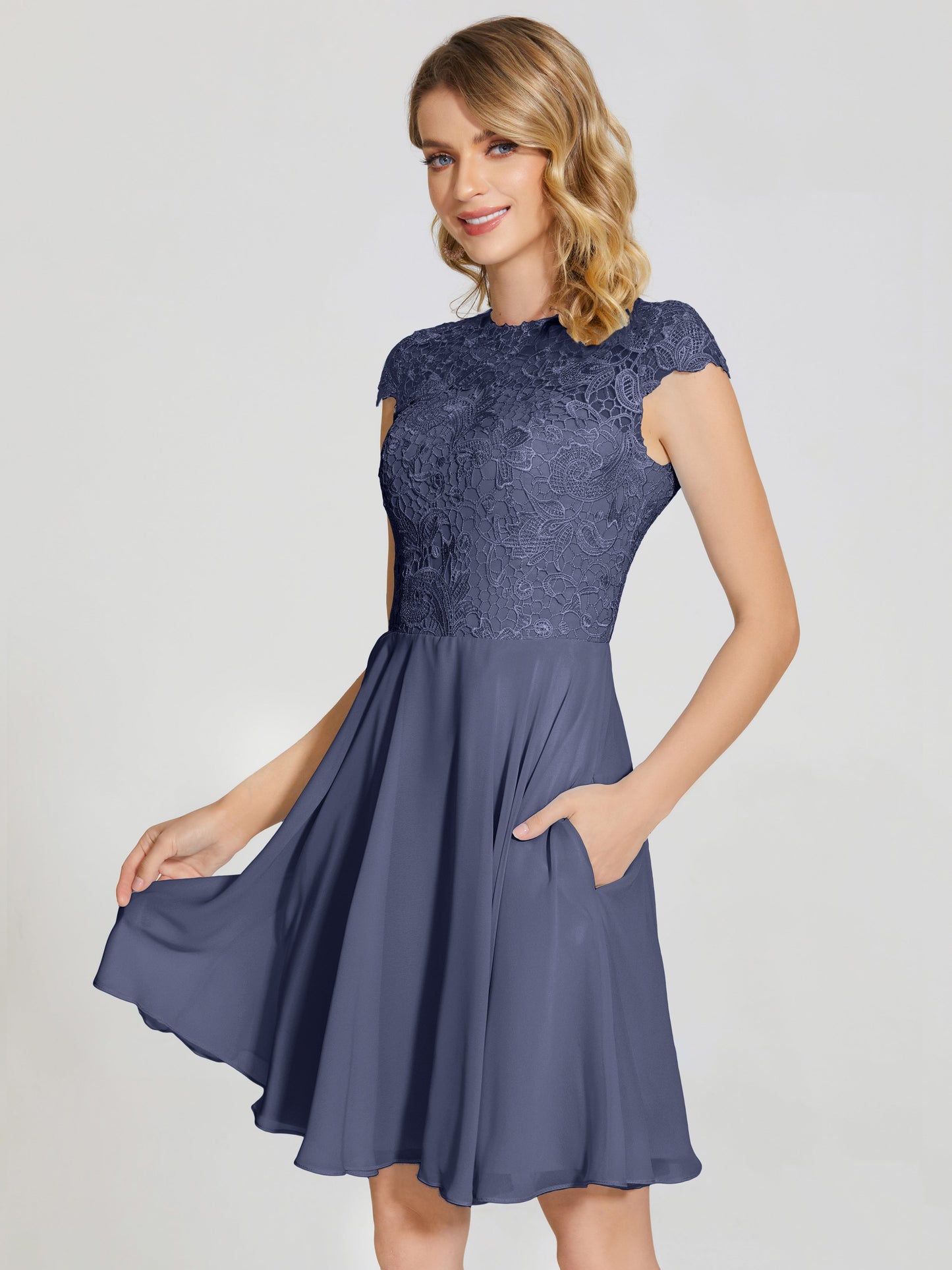 Alana Lace Cap Sleeves Short Bridesmaid Dress
