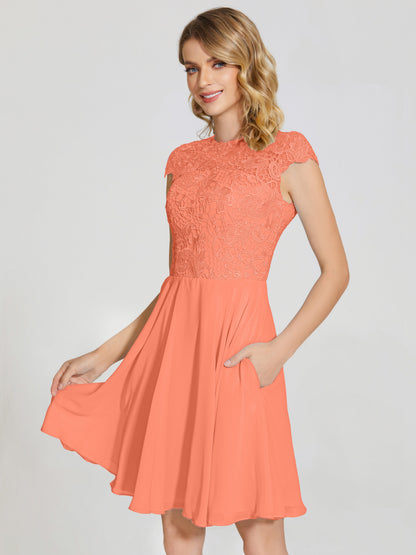 Alana Lace Cap Sleeves Short Bridesmaid Dress