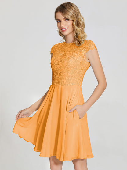 Alana Lace Cap Sleeves Short Bridesmaid Dress
