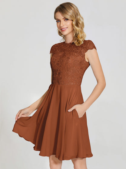 Alana Lace Cap Sleeves Short Bridesmaid Dress