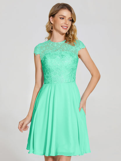 Alana Lace Cap Sleeves Short Bridesmaid Dress
