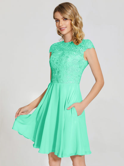 Alana Lace Cap Sleeves Short Bridesmaid Dress