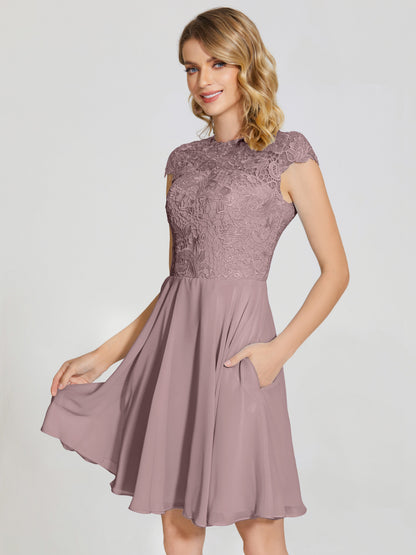 Alana Lace Cap Sleeves Short Bridesmaid Dress