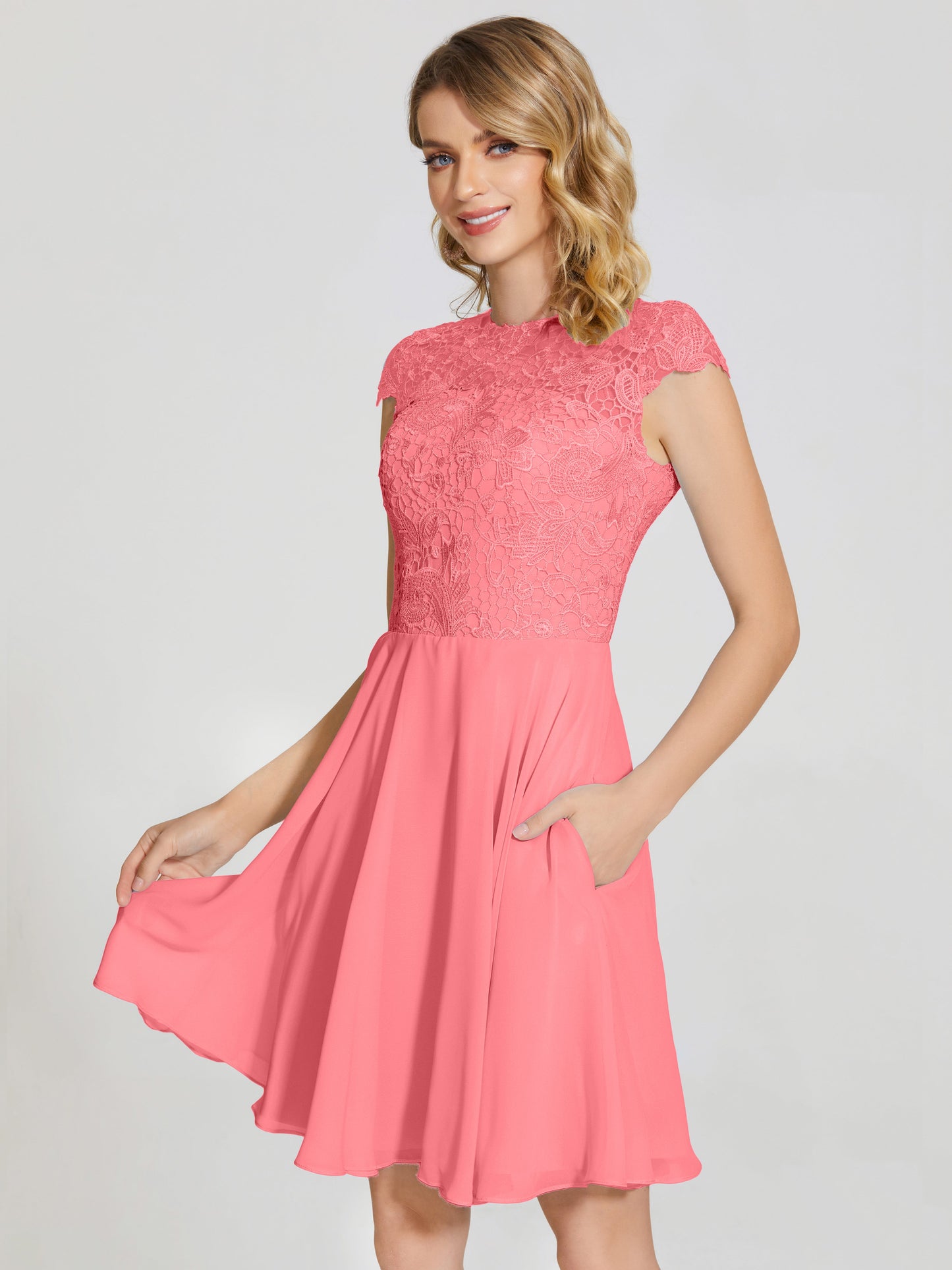 Alana Lace Cap Sleeves Short Bridesmaid Dress