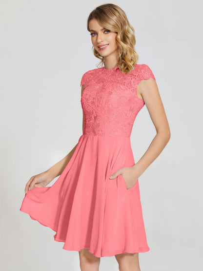 Alana Lace Cap Sleeves Short Bridesmaid Dress