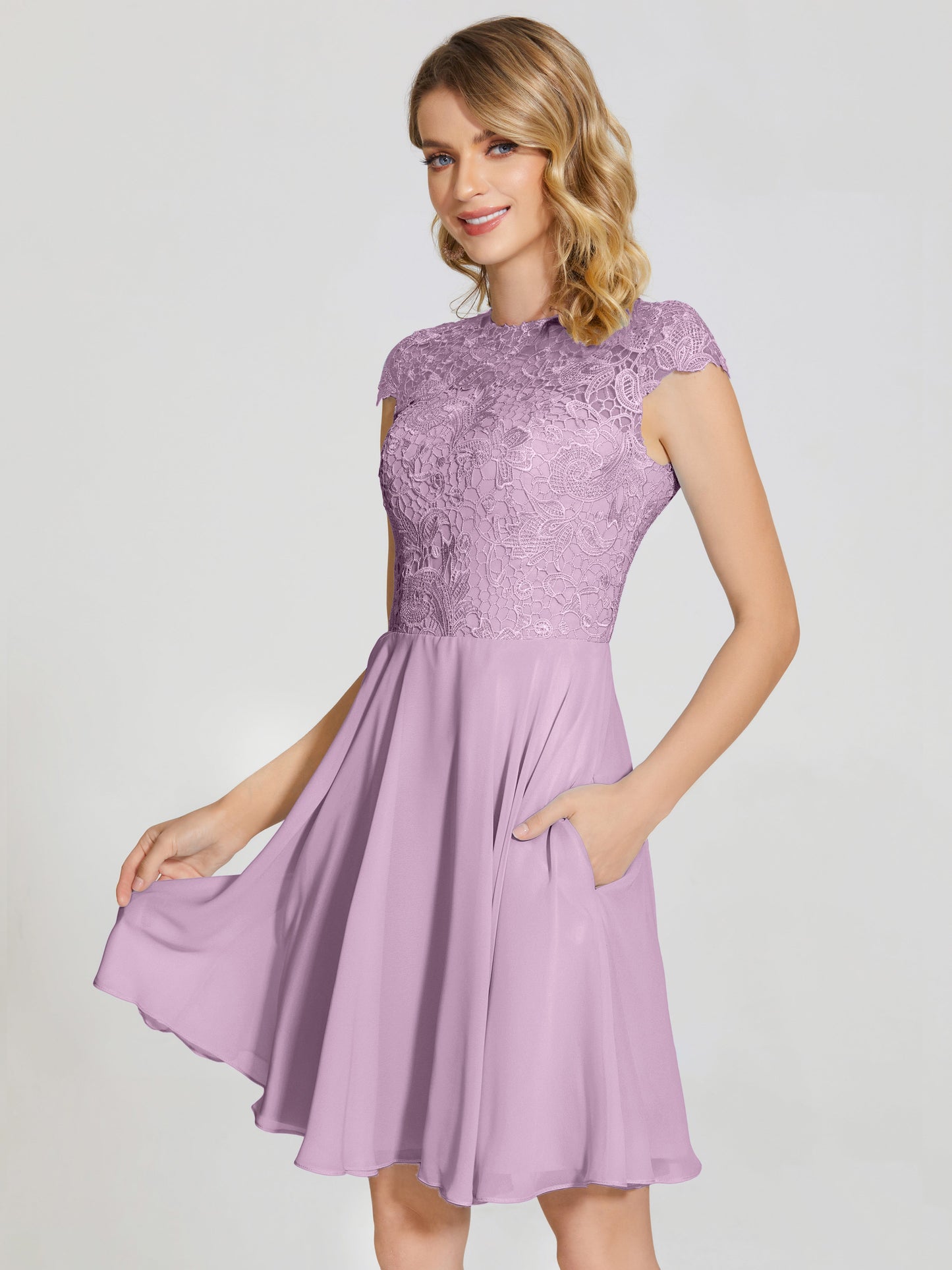 Alana Lace Cap Sleeves Short Bridesmaid Dress