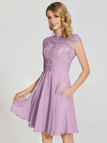 Alana Lace Cap Sleeves Short Bridesmaid Dress
