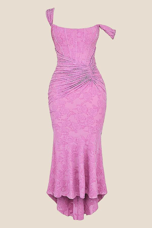 Straps Lilac Lace Ruched Mermaid Long Dress