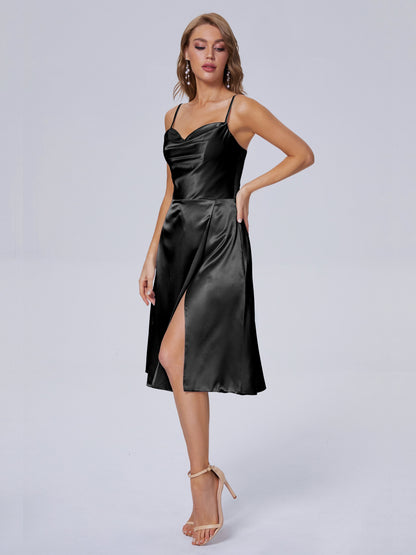 Marley Casual Split Soft Satin Short Bridesmaid Dresses