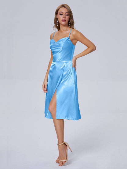 Marley Casual Split Soft Satin Short Bridesmaid Dresses