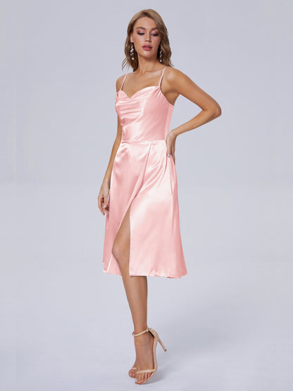 Marley Casual Split Soft Satin Short Bridesmaid Dresses