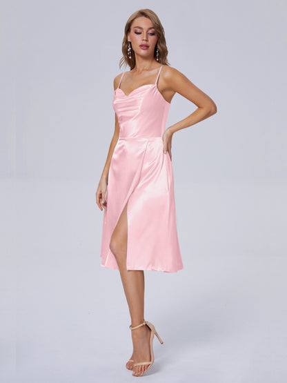 Marley Casual Split Soft Satin Short Bridesmaid Dresses