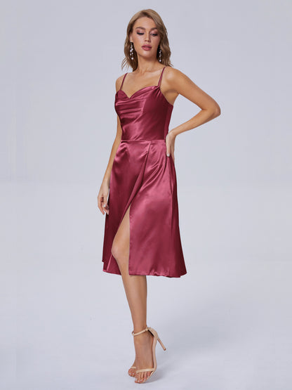Marley Casual Split Soft Satin Short Bridesmaid Dresses