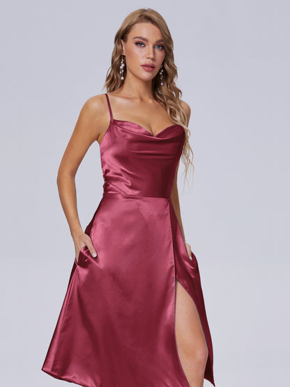 Marley Casual Split Soft Satin Short Bridesmaid Dresses
