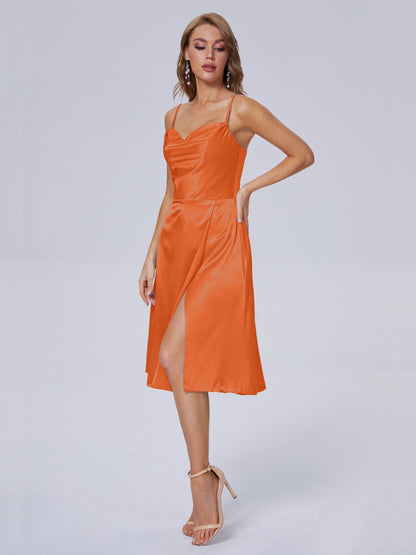 Marley Casual Split Soft Satin Short Bridesmaid Dresses