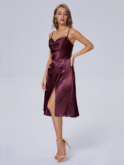 Marley Casual Split Soft Satin Short Bridesmaid Dresses