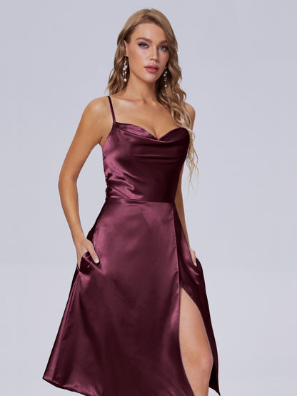 Marley Casual Split Soft Satin Short Bridesmaid Dresses