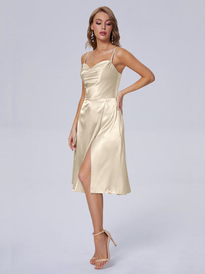 Marley Casual Split Soft Satin Short Bridesmaid Dresses