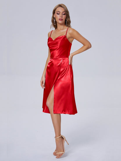 Marley Casual Split Soft Satin Short Bridesmaid Dresses