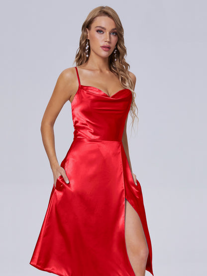 Marley Casual Split Soft Satin Short Bridesmaid Dresses
