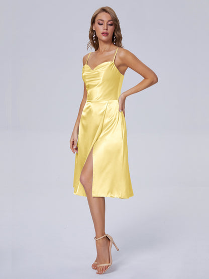 Marley Casual Split Soft Satin Short Bridesmaid Dresses