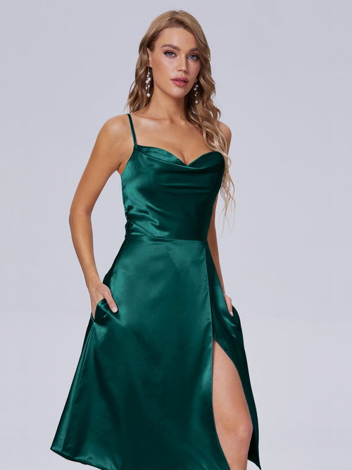 Marley Casual Split Soft Satin Short Bridesmaid Dresses
