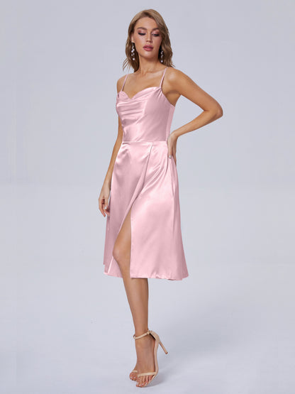 Marley Casual Split Soft Satin Short Bridesmaid Dresses