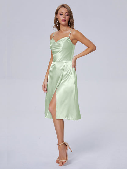 Marley Casual Split Soft Satin Short Bridesmaid Dresses