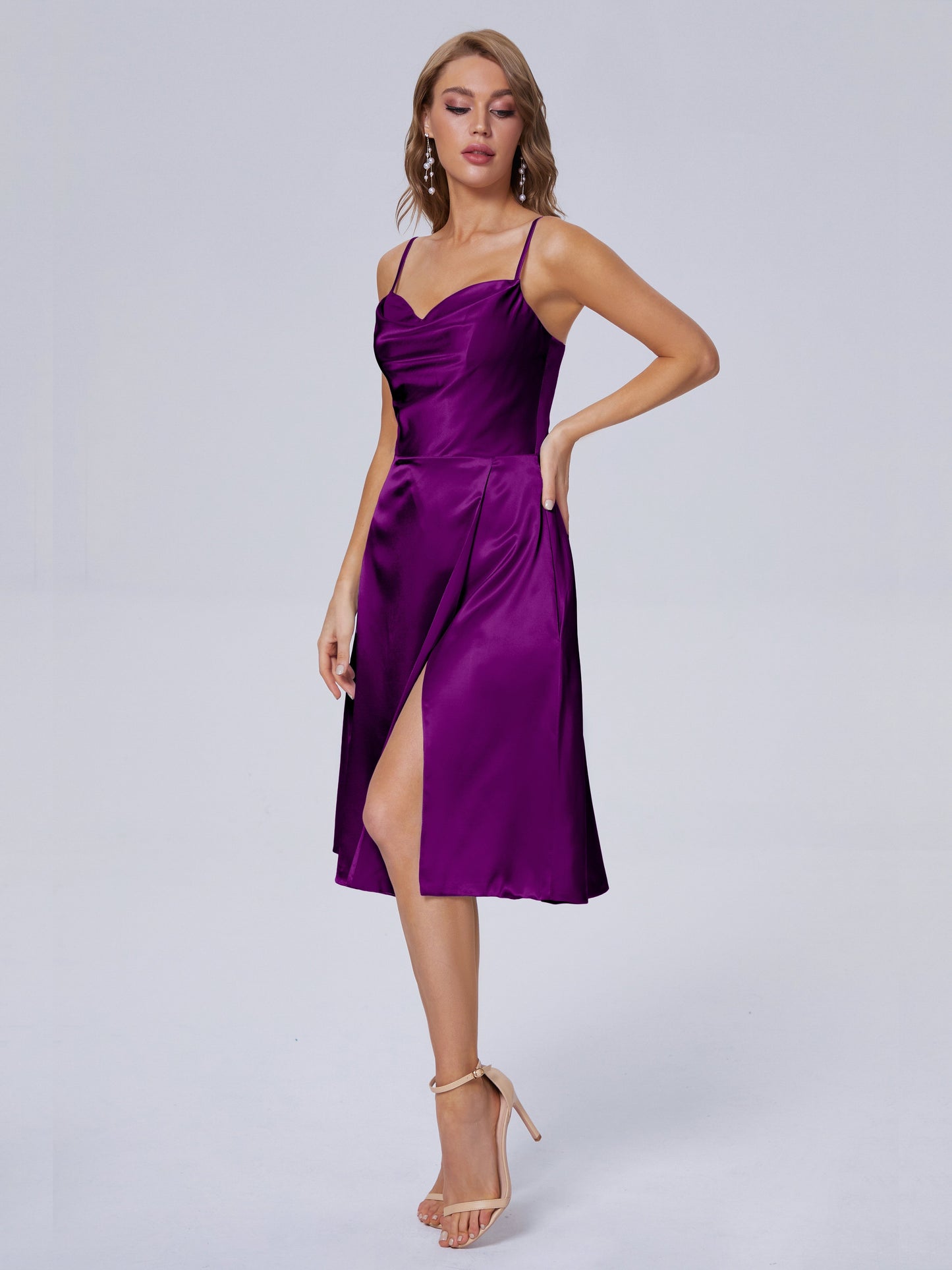 Marley Casual Split Soft Satin Short Bridesmaid Dresses