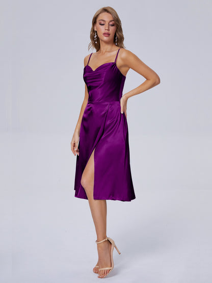 Marley Casual Split Soft Satin Short Bridesmaid Dresses