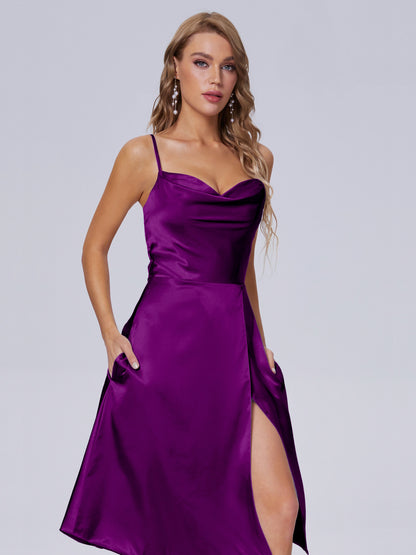 Marley Casual Split Soft Satin Short Bridesmaid Dresses