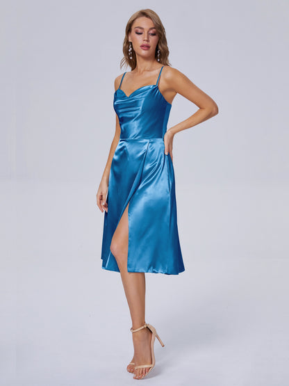 Marley Casual Split Soft Satin Short Bridesmaid Dresses