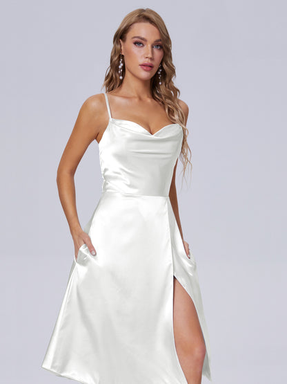 Marley Casual Split Soft Satin Short Bridesmaid Dresses