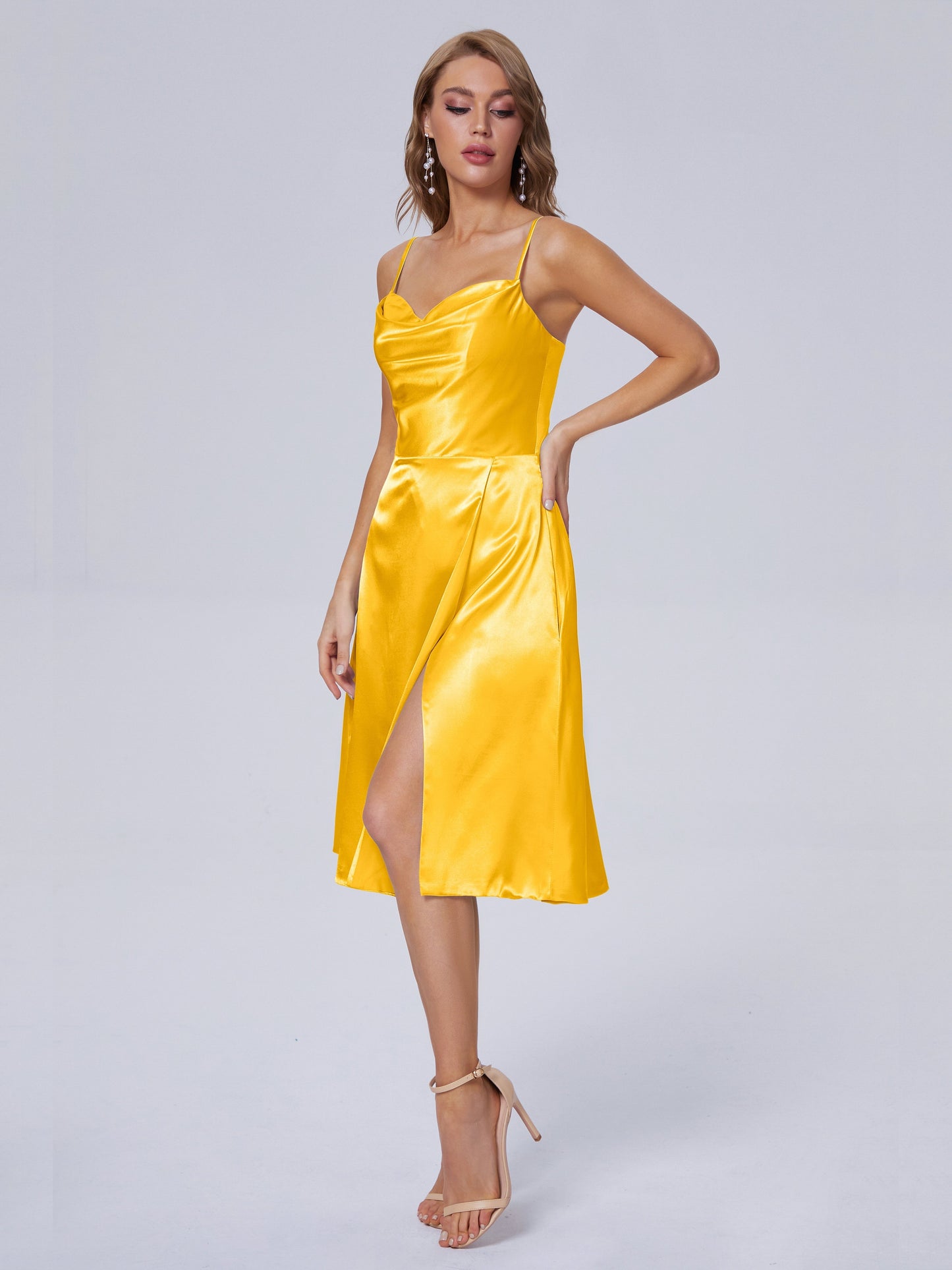 Marley Casual Split Soft Satin Short Bridesmaid Dresses