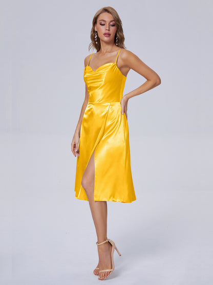 Marley Casual Split Soft Satin Short Bridesmaid Dresses