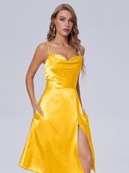 Marley Casual Split Soft Satin Short Bridesmaid Dresses