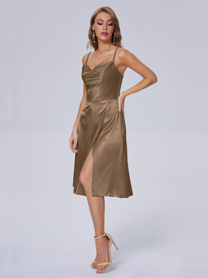 Marley Casual Split Soft Satin Short Bridesmaid Dresses