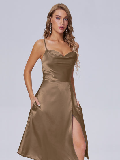 Marley Casual Split Soft Satin Short Bridesmaid Dresses