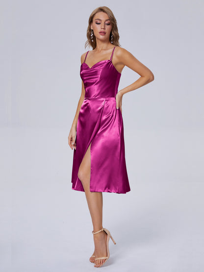 Marley Casual Split Soft Satin Short Bridesmaid Dresses