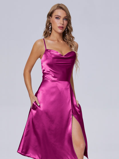 Marley Casual Split Soft Satin Short Bridesmaid Dresses