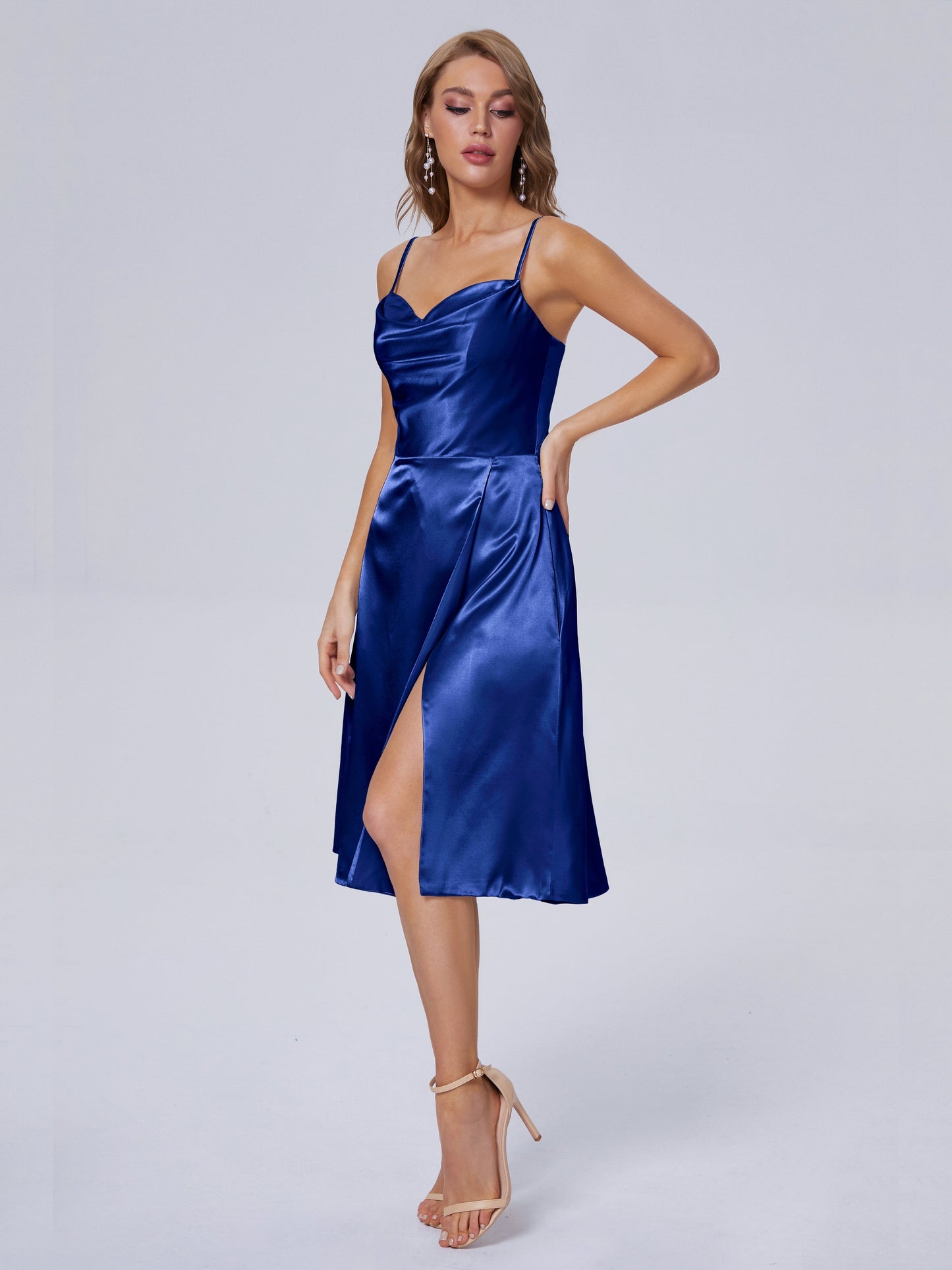 Marley Casual Split Soft Satin Short Bridesmaid Dresses
