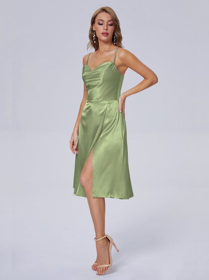 Marley Casual Split Soft Satin Short Bridesmaid Dresses