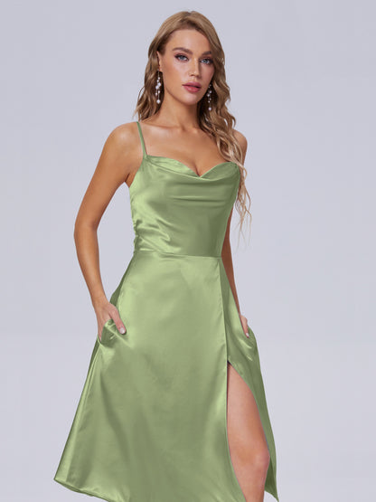 Marley Casual Split Soft Satin Short Bridesmaid Dresses