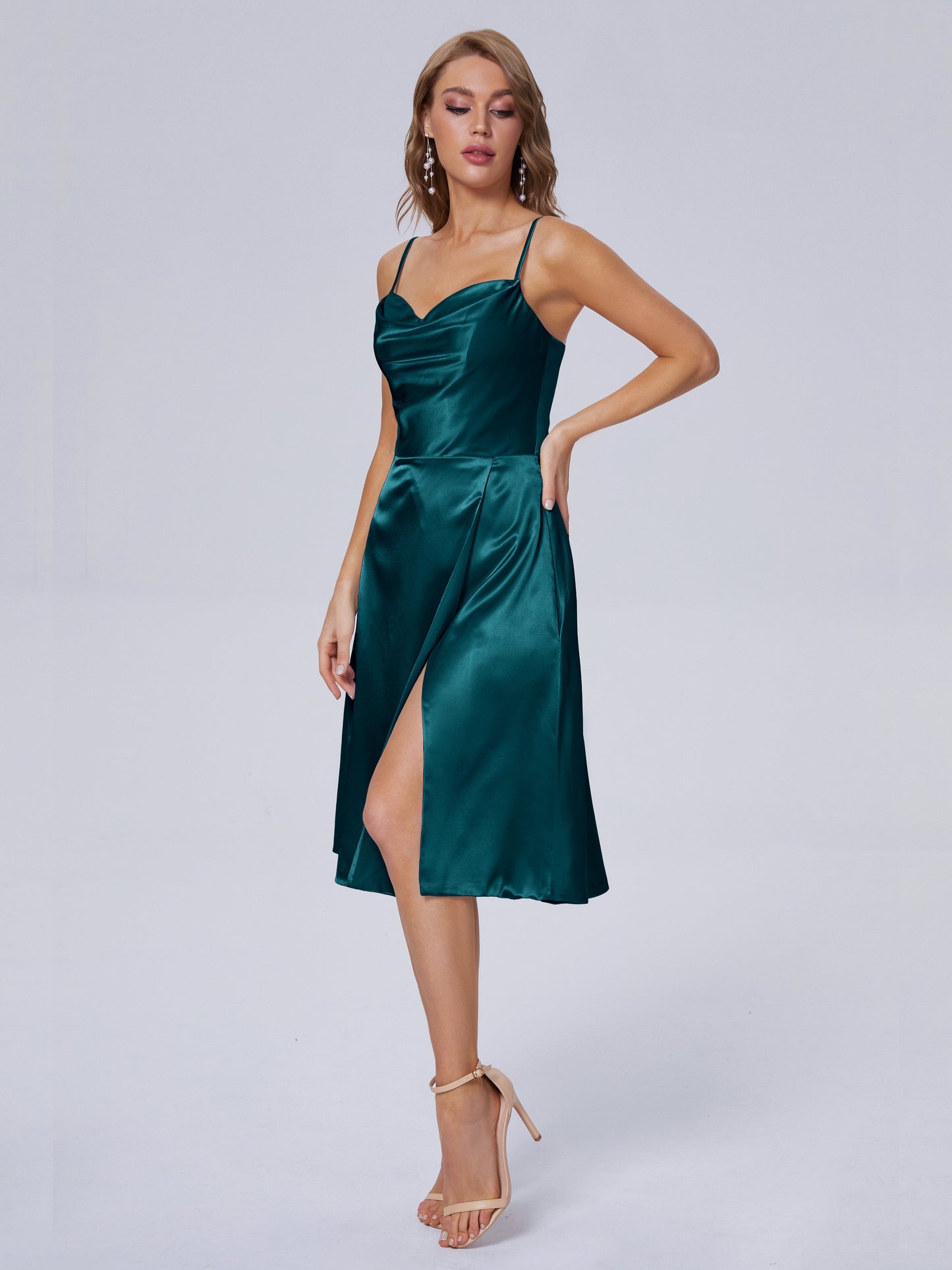 Marley Casual Split Soft Satin Short Bridesmaid Dresses