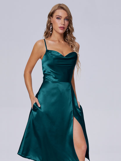 Marley Casual Split Soft Satin Short Bridesmaid Dresses