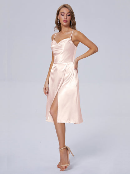 Marley Casual Split Soft Satin Short Bridesmaid Dresses
