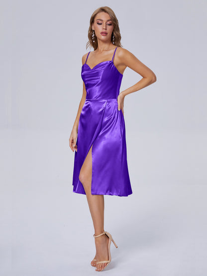 Marley Casual Split Soft Satin Short Bridesmaid Dresses
