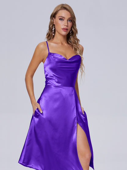 Marley Casual Split Soft Satin Short Bridesmaid Dresses