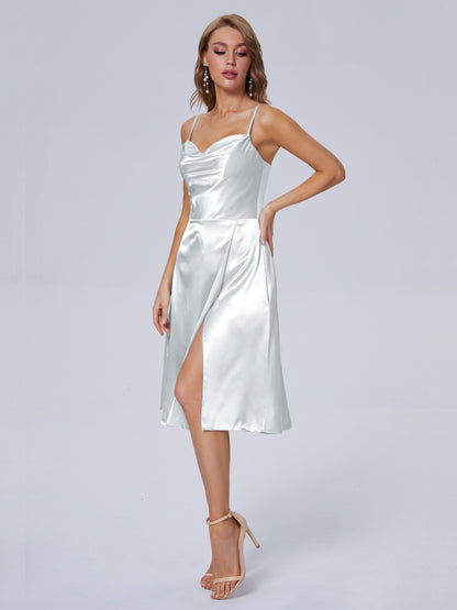 Marley Casual Split Soft Satin Short Bridesmaid Dresses